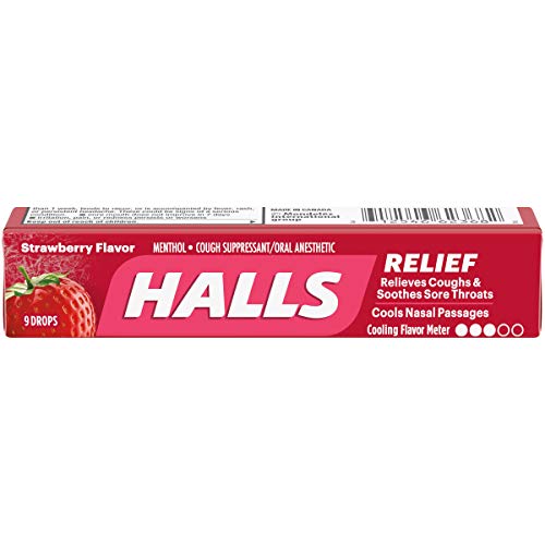 HALLS Relief Strawberry Flavor Cough Drops, 20 Sticks (180 Total Drops)