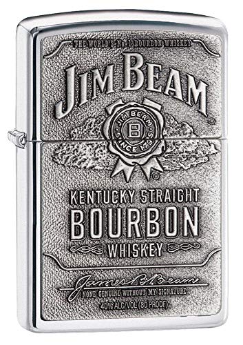 Zippo Jim Beam Bourbon Label High Polish Chrome Emblem Pocket Lighter