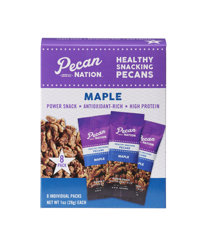 Pecan Nation Maple Flavored Roasted Pecan Pieces 1 oz., Healthy Nut Power Snack for Adults and Kids, 8 Count (2 Pack)