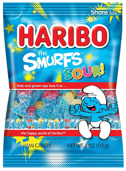 Haribo Sour Smurfs Gummi Candy 4-Ounce 12-Count Wholesale Pack