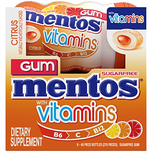 Mentos VITAMIN Citrus Gum Sugar Free Chewing Gum, 45Count (Pack Of 6)