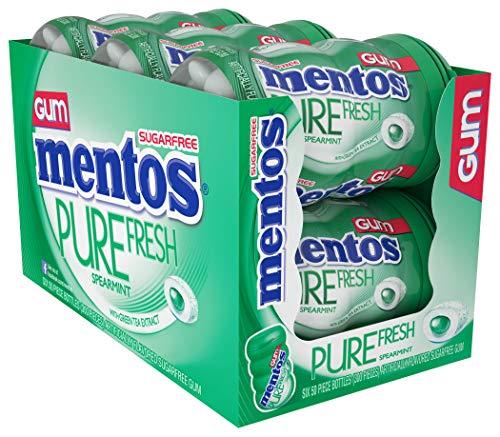 Mentos Pure Fresh Sugar-Free Chewing Gum with Xylitol, Spearmint, 50 Piece Bottle (Bulk Pack of 6)