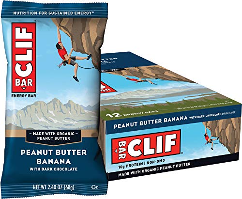 CLIF BARS - Energy Bars - Peanut Butter Banana Dark Chocolate - Made with Organic Oats - Plant Based Food - Vegetarian - Kosher (2.4 Ounce Protein Bars, 12 Count) Packaging May Vary