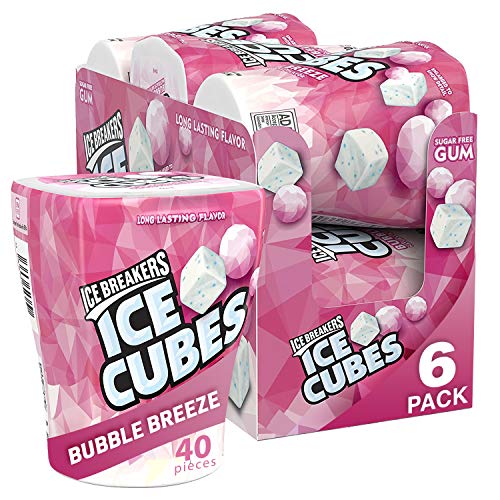 Ice Breakers Ice Cubes Sugar-Free Gum Bubble Breeze 40-Count Wholesale Bottle Pack of 6