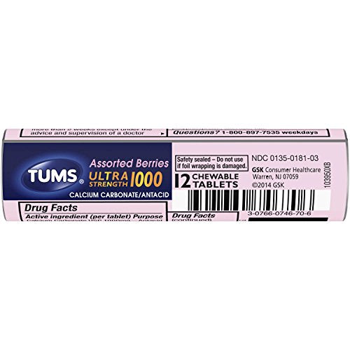 TUMS Antacid Chewable Tablets Ultra Strength Heartburn Relief Assorted Berries