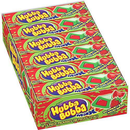 Hubba Bubba Max Strawberry Watermelon Bubble Gum 5-Piece 18-Pack Wholesale Case