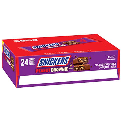 Snickers Peanut Brownie Squares Chocolate Candy Bar, 2.4 Ounce - 24 Count Pack