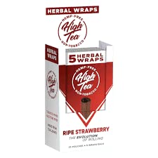 High Tea Non Tobacco All Natural Herbal Smoking Wraps - Ripe Strawberry - 125 Self Rolling Wraps, Made from Tea Leaves(Full Box)