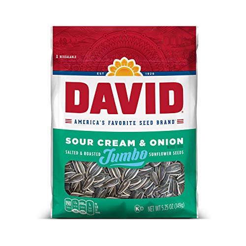 DAVID Sour Cream & Onion Jumbo Sunflower Seeds, Keto Friendly, 5.25-oz.