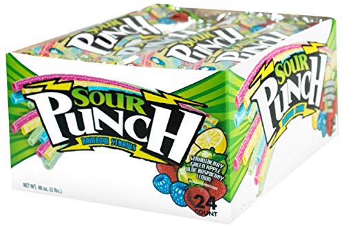 Sour Punch Straws Rainbow Fruit Chewy Sweet & Sour Candy 2oz Tray (24 Pack)