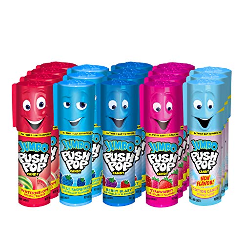 Push Pop Jumbo Candy Assortment Bulk 18 Pack - Blue Raspberry, Watermelon, Strawberry, Cotton Candy and Mystery Flavors, 1.06 Ounce (Pack of 1) (626-9LE)