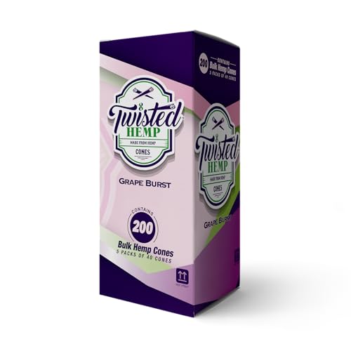 Twisted Hemp Bulk Pre-Rolled Cones  Box of 200 Cones (Grape Burst)