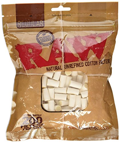 Raw Regular Natural Unrefined Cotton Filter Tips, 8 mm, Pack of 200