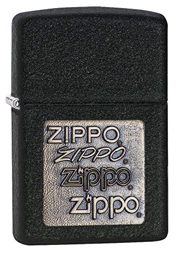 Zippo Brass Emblem Pocket Lighter, Black Crackle