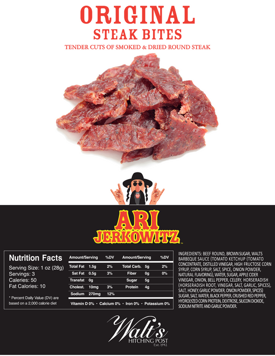 Jerkowitz Orig Steak Bites Jerky 3.25 oz Single Bag