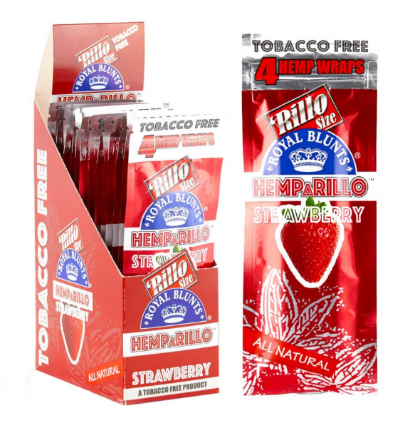 Hemparillo Rillo Size Hemp Wraps 4 Count Per Sleeve Pack of 15 (Strawberry)