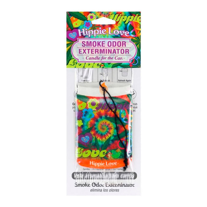 CAR Smoke Odor Exterminator Candle for the Car, Air Freshener Hippie Love (Pack of 12)