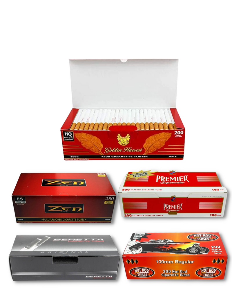 100mm Cigarette Tube Variety Pack Berette, Zen, Hot Rod, Golden Harvest, Premier [5-Cartons]