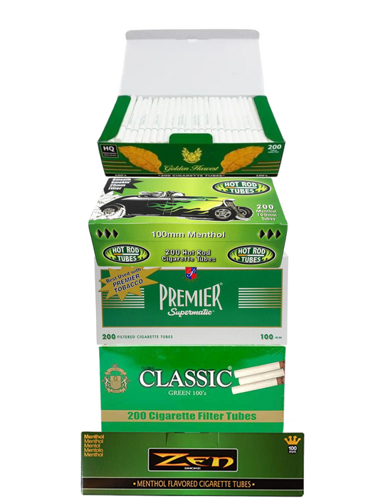 100mm Menthol Cigarette Tube Variety Pack Classic, Zen, Hot Rod, Golden Harvest, Premier [5-Cartons]