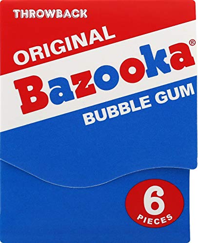 Bazooka Bubble Gum Individually Wrapped Pink Chewing Gum in Original Flavor - 6 Piece Mini-Wallet Packs (Pack of 12)