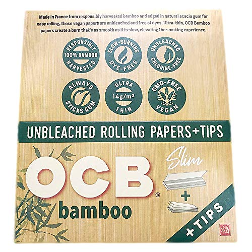 OCB Bamboo Rolling Papers King Slim 100mm Ultra Thin w/Filters 24 Count Display