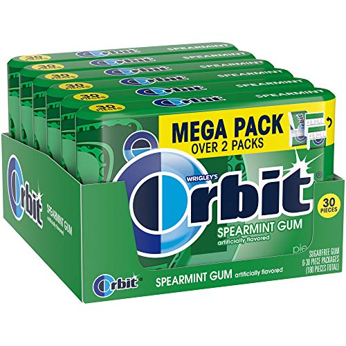 ORBIT Spearmint Sugar Free Chewing Gum, 30-Piece Pack of 6