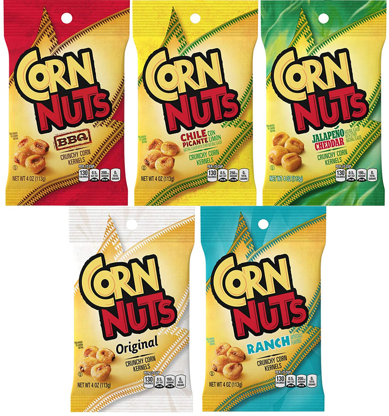 Corn Nuts Variety Pack 4oz (Pack of 5) BBQ, Ranch, Chile Picante, Original and Jalapeno Cheddar