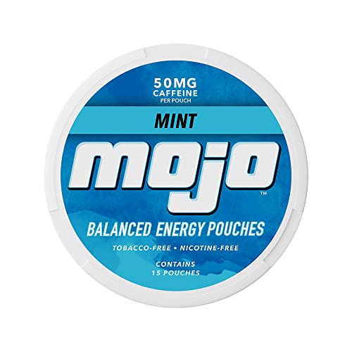 Mojo™ Balanced Energy Pouches | Healthier Energy Drink Alternative | Zero Sugar & Calorie-Free with Ginseng, Yerba Mate, B-Vitamins, and Amino Acids | 15 Pouches Per Can | 5 Cans of Mint