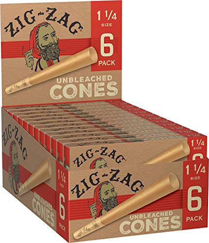Zig-Zag Cones Unbleached Natural Fiber Pre Rolled Rolling Paper 1 & 1/4 (24 Box Carton) 144 Total Cones