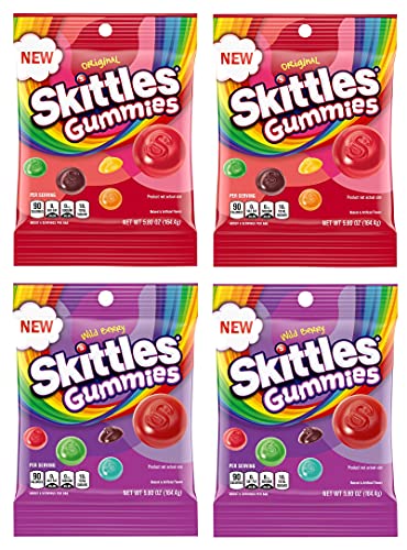 SKITTLES Gummy Candy Original and Wild Berry 5.8oz Bag Bundle - Includes 4 Bags - 23.2 Total Oz