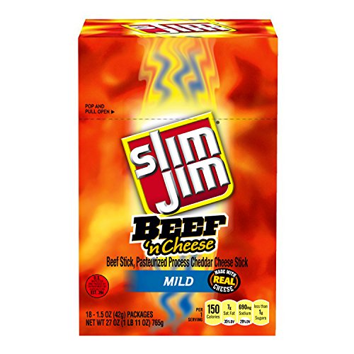 Slim Jim Beef and Cheese Sticks, Mild Flavor, 1.5 Oz. (18 Count)