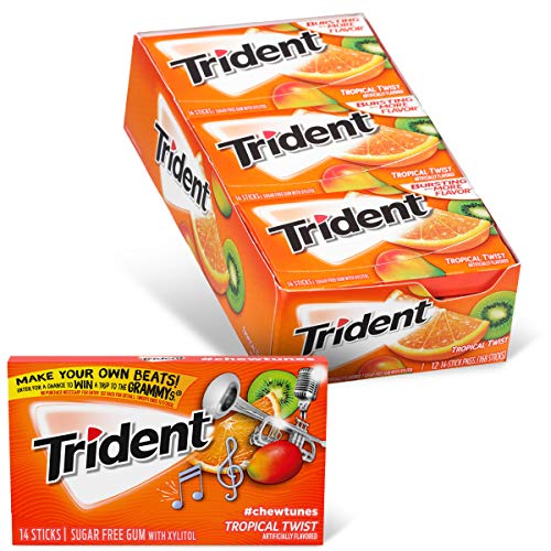 Trident Tropical Twist Sugar Free Gum, 12 Packs of 14 Pieces (168 Total Pieces)