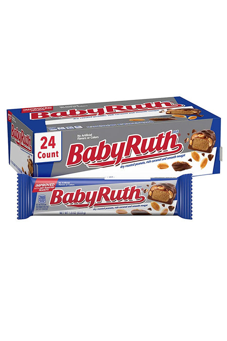 Baby Ruth Milk Chocolate Candy Bars Full-Size 1.9oz 24-Count Wholesale Pack