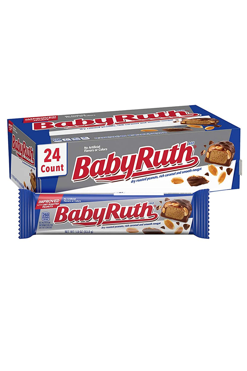 Baby Ruth Milk Chocolate-y Candy Bars, Full Size 1.9 oz (Pack of 24)