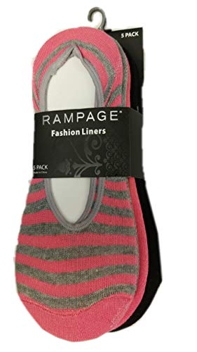 Rampage Ladies No Show Socks 5Pair 98% Polyester 2% Spandex Basic Stripe Heather 9-11
