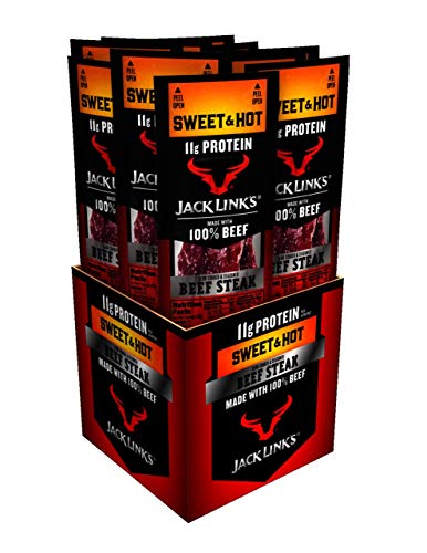 Jack Links Premium Cuts Beef Steak, Sweet and Hot - Great Protein Snack with 11g of Protein and 4g of Carbs per Serving, Made with 100% Premium Beef, 12 Oz