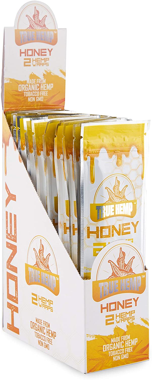 True Hemp - Organic Hemp Wraps - Non GMO - 2 Wraps Per Pack - 25 Pack Display Box (Honey)