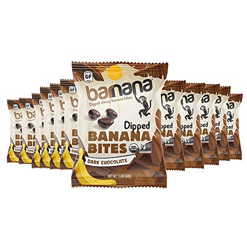 Barnana Organic Chewy Banana Bites, Dark Chocolate Banana Flavor- Non-GMO, USDA Organic Upcycled Snack, 1.4 Ounce Bags (12 Bags Total)