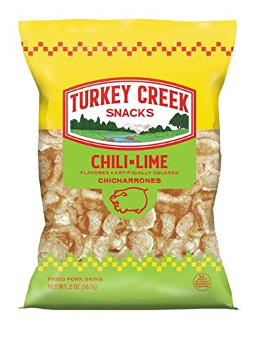 Turkey Creek Fried Pork Skins Rinds Chicharrones Chili-Lime Flavor 2.0 oz (Pack of 12)