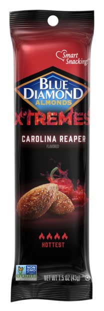Blue Diamond Almonds, XTREMES Carolina Reaper Spicy Snack Nuts, 1.5oz Tube, Pack of 12