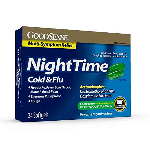 GoodSense Nighttime Cold & Flu Softgels, Relieves Aches and Pains Related to Cold & Flu