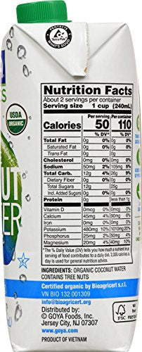 Goya Foods Organic Coconut Water, 100% Pure, 16.9 Fl Oz (Pack of 24)