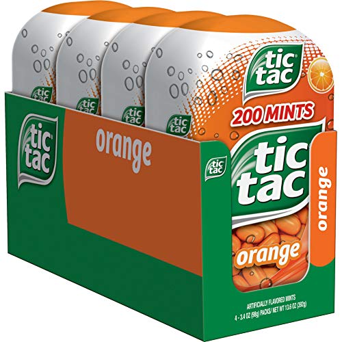 Tic Tac Fresh Breath Mints Orange Bulk Hard Candy 3.4 oz Bottle Packs (4 Count)