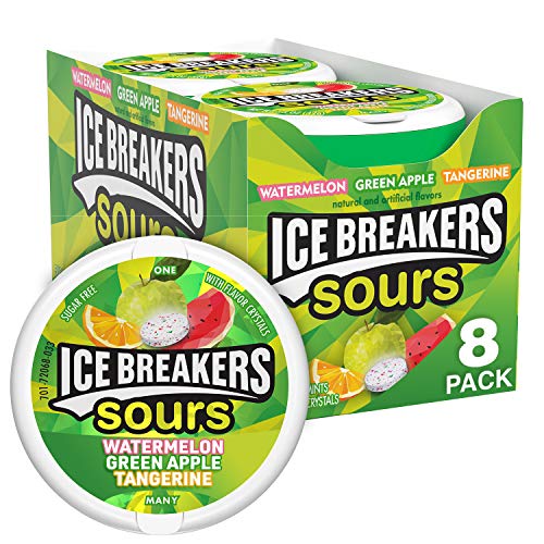 Ice Breakers Sours Sugar-Free Watermelon, Green Apple, Tangerine Mints 1.5 Ounce 8-Pack Wholesale Tin