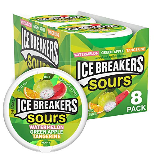 ICE BREAKERS Sours Sugar Free Mints, (Watermelon, Green Apple, Tangerine) 1.5 Ounce (Pack of 8)