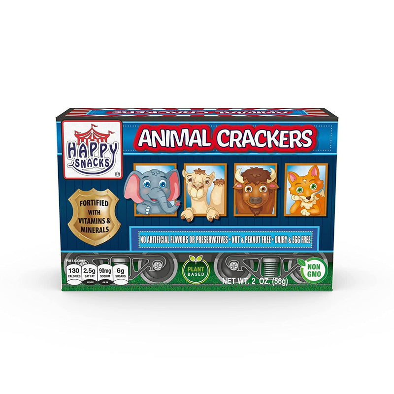 Happy Snacks Animal Crackers - Plant Based Ingredients, Animal Crackers Snack Packs, Nut & Peanut Free, Fortified with Essential Vitamins & Minerals, No Artificial Ingredients - 2 Oz Boxes (Pack of 12)