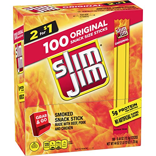 Slim Jim Snack Sized Smoked Meat Stick Original Keto Friendly .44 Oz Pack of 100