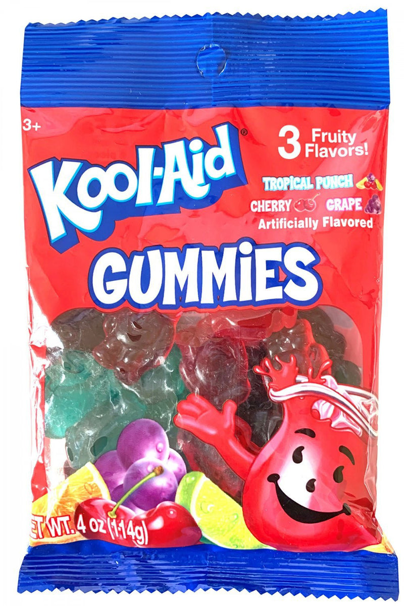 Kool-Aid Gummies Candy Tropical Punch, Cherry, Grape 4 oz