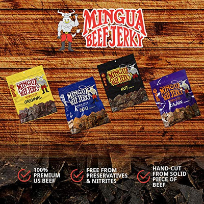 Mingua Beef Jerky Sampler Pack- 100% US Beef Without Nitrites - Four 3.5 Oz Bags