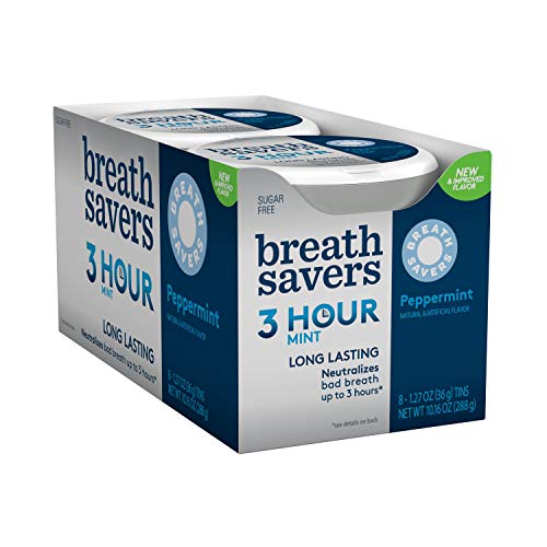 BREATH SAVERS Breath Mints Peppermint Sugar Free Tin, 1.27 Oz. (8 Count)